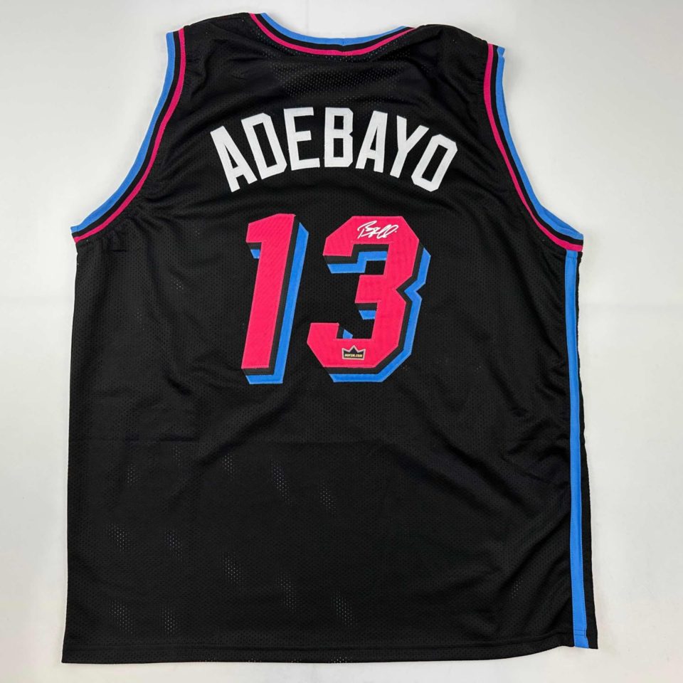 Non-Toxic Facsimile Autographed Bam Adebayo Miami Black Vice City Reprint Laser Auto Basketball Jersey Size Men's XL
