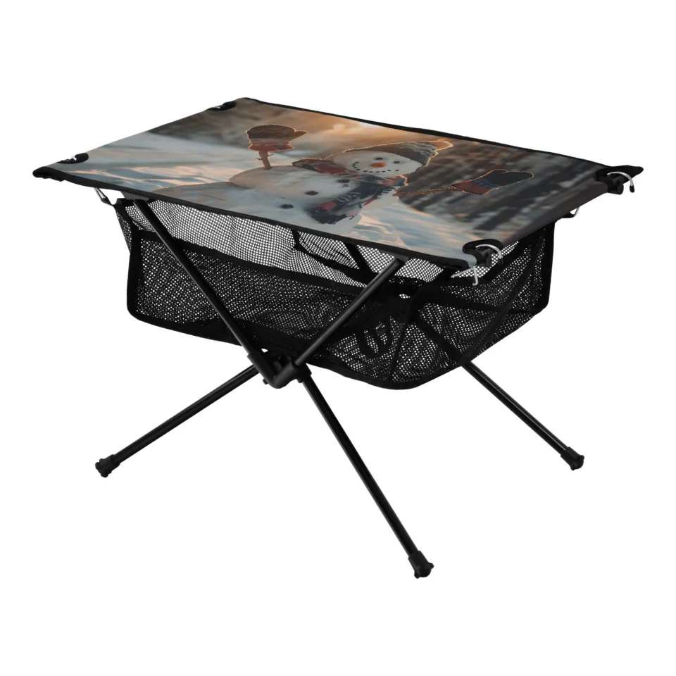 Top-Rated Snowman and Sunset Camping Folding Table Portable Beach Table with Storage Bag Compact Picnic Table for Outdoor Travel Fishing BBQ