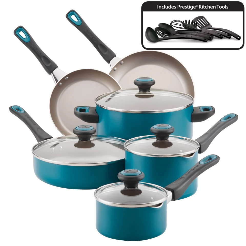 Office Farberware High Performance 16 Piece Nonstick Pots and Pans Set, Teal