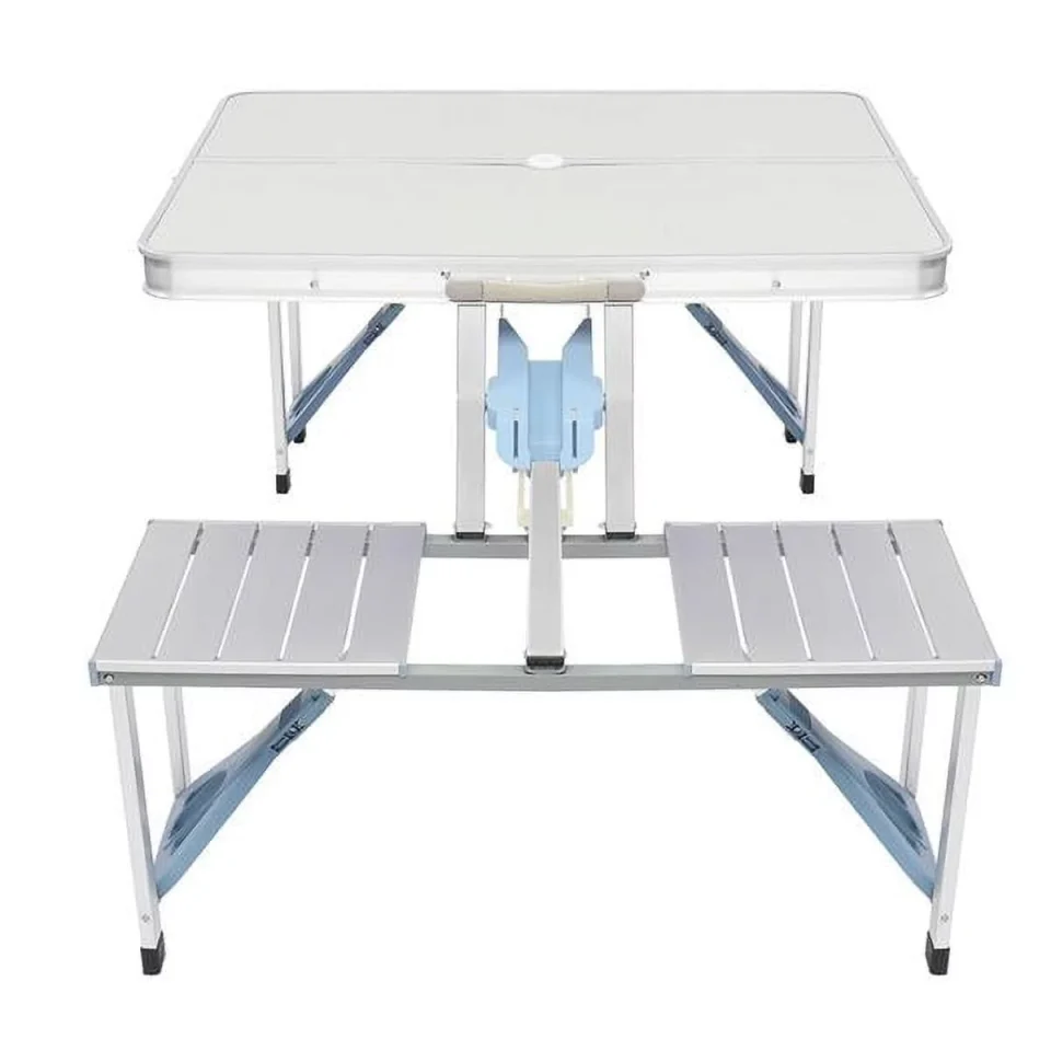 Bamboo Miekor Aluminum Folding Camping Picnic Table Chair Set Portable Suitcase +Umbrella Hole