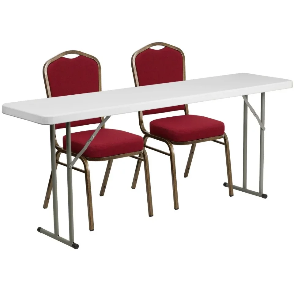 Glass Lancaster Home 6-Foot Plastic Folding Training Table Set with 2 Crown Back Stack Chairs