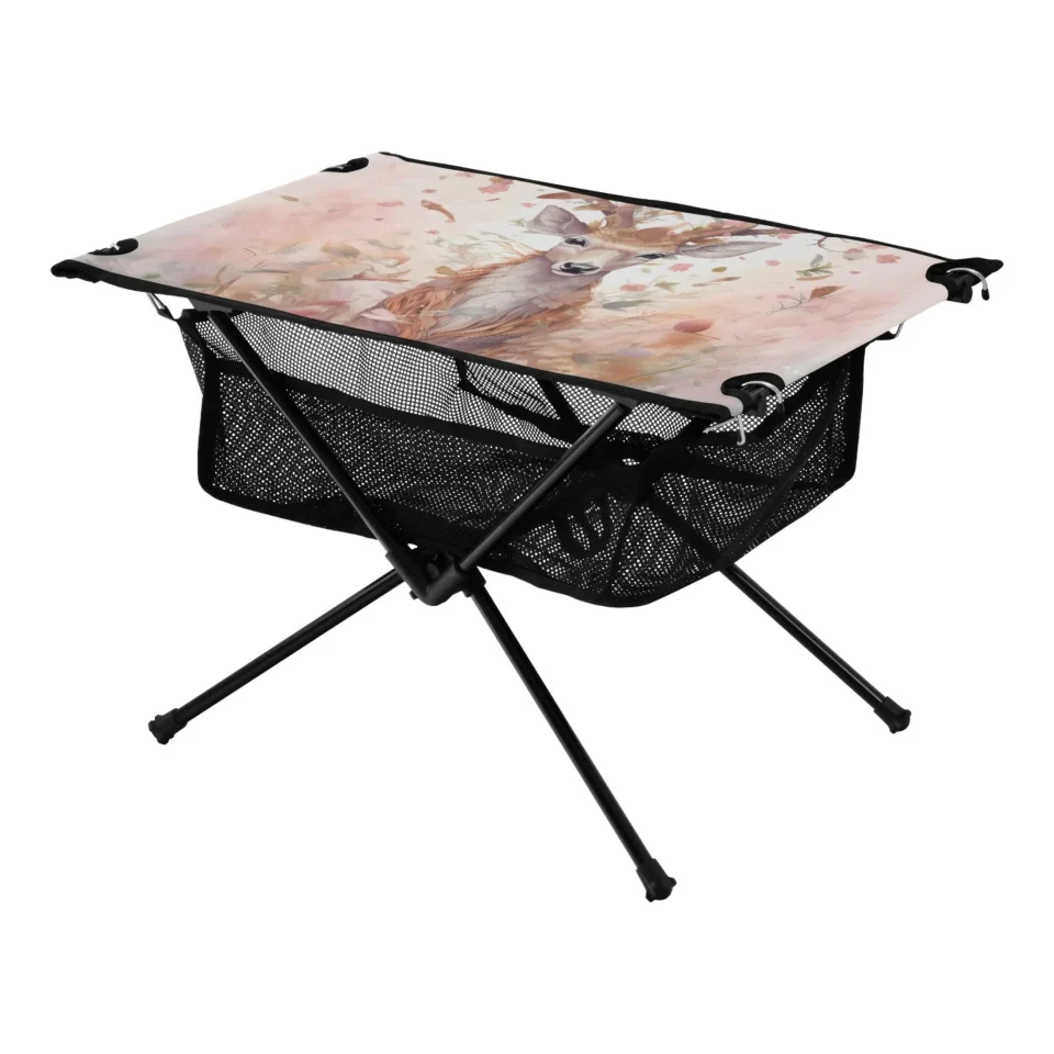 Select Cooking Deer and Floral Camping Foldable Portable Table Beach Table with Storage Bag Compact Picnic Table for Outdoor Hiking Fishing BBQ
