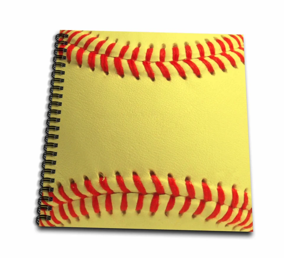 Long-Lasting Softball close-up photography print - yellow and red soft ball for sporty sport fans team players Memory Book 12 x 12 inch db-120271-2