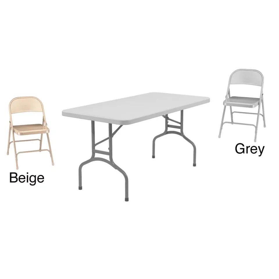 Space-Saving National Public Seating NPS 60-inch Folding Table and Chairs Set Grey