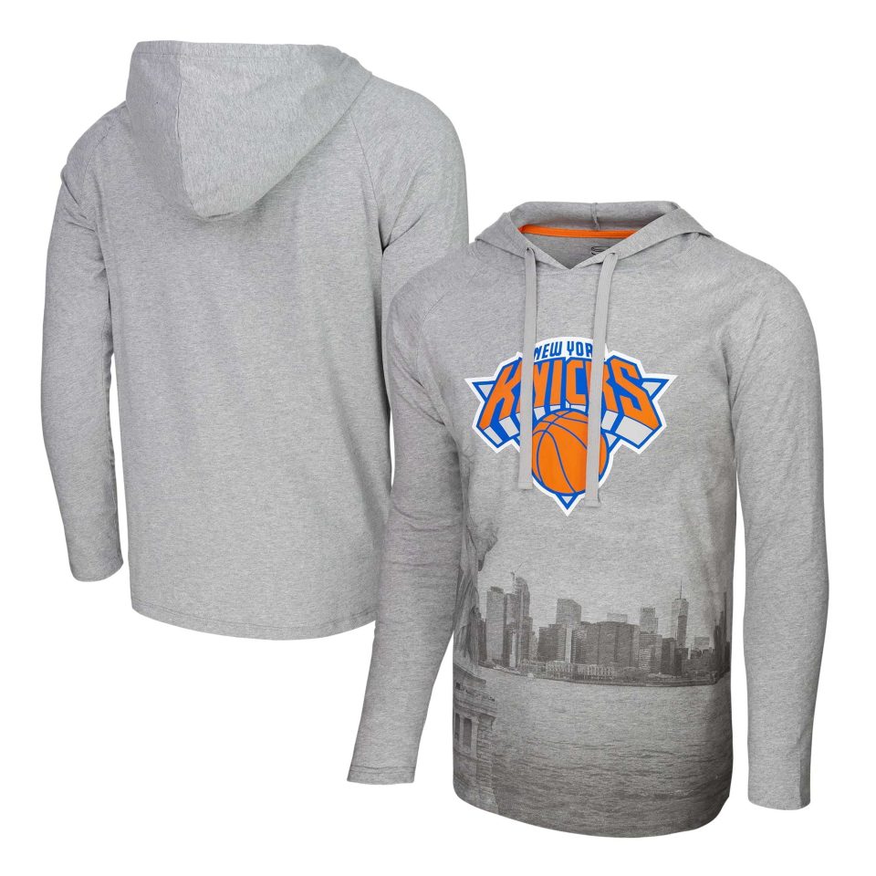 Safe Men's Stadium Essentials Heather Gray New York Knicks Atrium Raglan Long Sleeve Hoodie T-Shirt