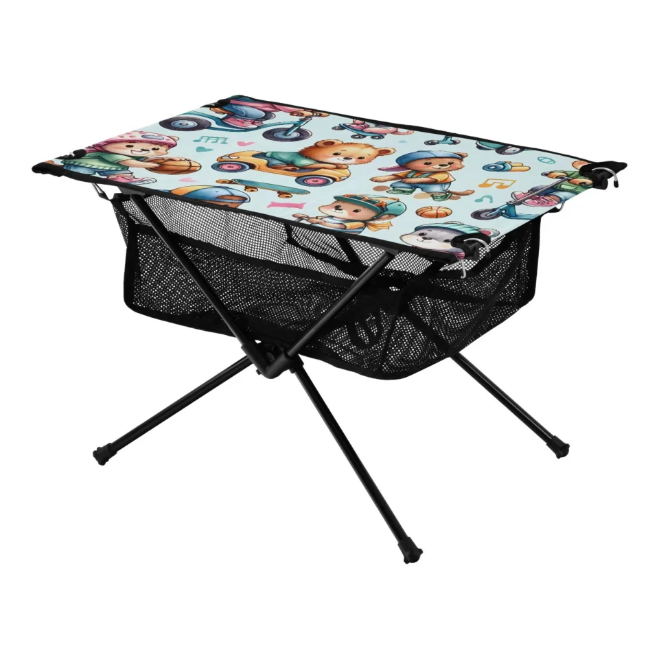 Silicone Storage Cartoon Bear Driving Camping Folding Table Portable Beach Table with Storage Bag Compact Picnic Table for Outdoor Travel Fishing BBQ