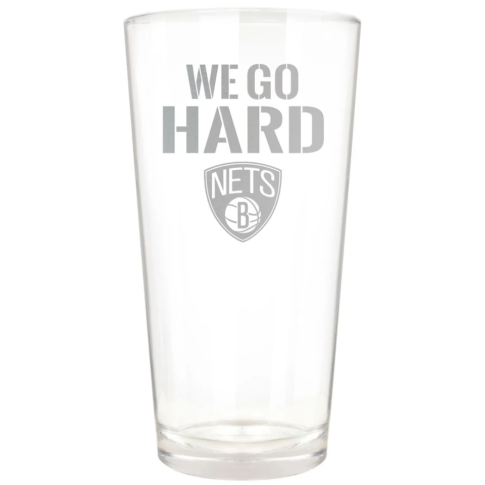 Glass Brooklyn Nets Etched 16oz. Rally Cry Pint Glass
