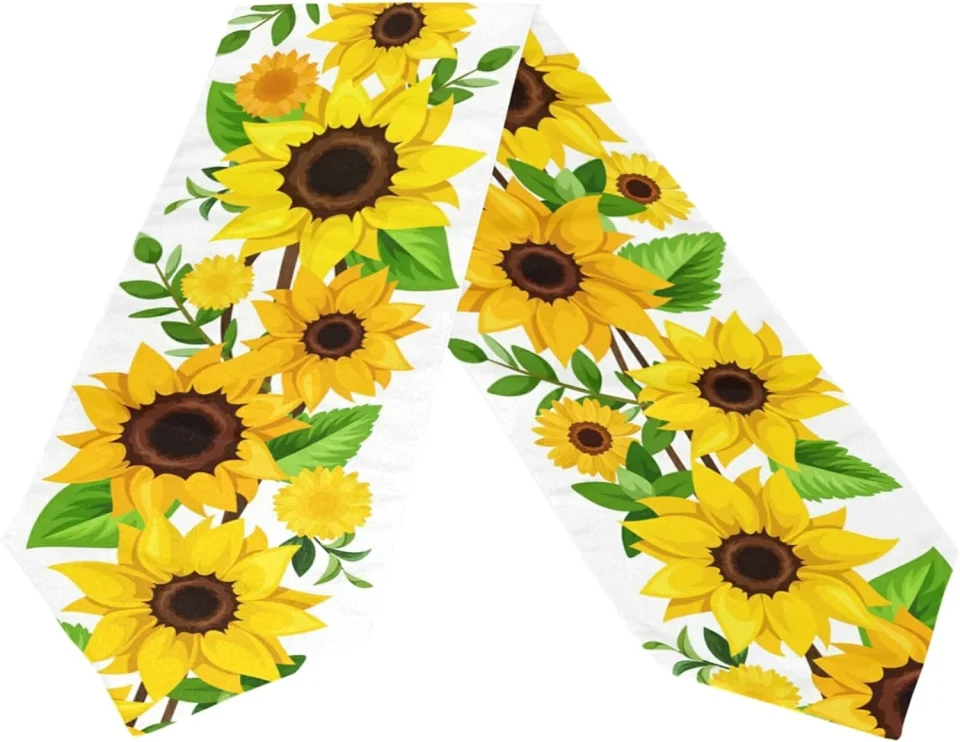 Cleaning Bestwell Double Sided Sunflower Long Polyester Table Runner 13 x 90 Inches Spring Sunflower Table Cloth Cover Placemats for Kitchen Dinning Living Holiday Wedding Party Decor
