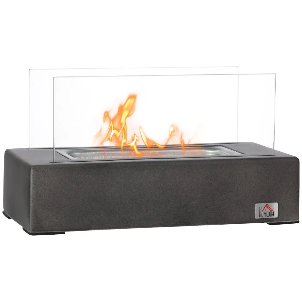 Thickened 13 Tabletop Concrete Alcohol Fireplace with Stainless Steel Lid Dark Grey