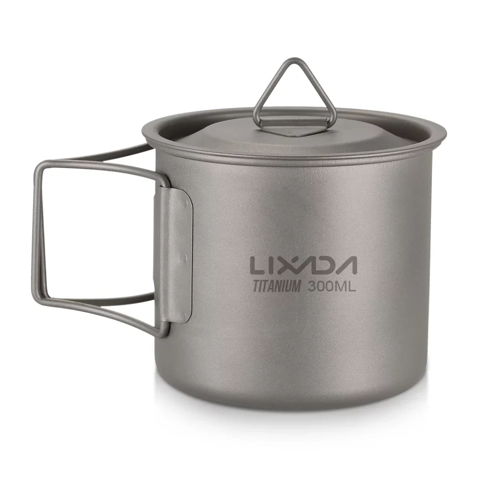 Outdoor Leak-Proof Lixada Ultralight Titanium Cup Outdoor Portable Camping Picnic Water Cup Mug with Foldable Handle 300ml / 350ml / 450ml / 550ml / 650ml / 750ml