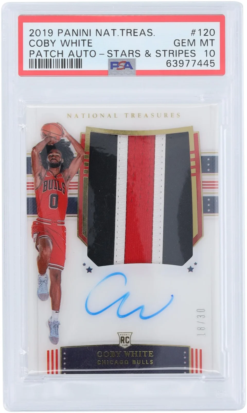 Natural Durable Coby White Chicago Bulls Autographed 2019-20 Panini National Treasures 3 Color RPA #120 #18/30 PSA Authenticated 10 Rookie Card - Fanatics Authentic Certified