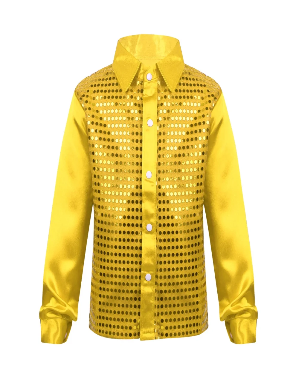 Cast Iron Storage renvena Kids Boys Teens Sequins Long Sleeve Shirt Party for Choir Jazz Dance Stage Performance Wedding Dance Costumes