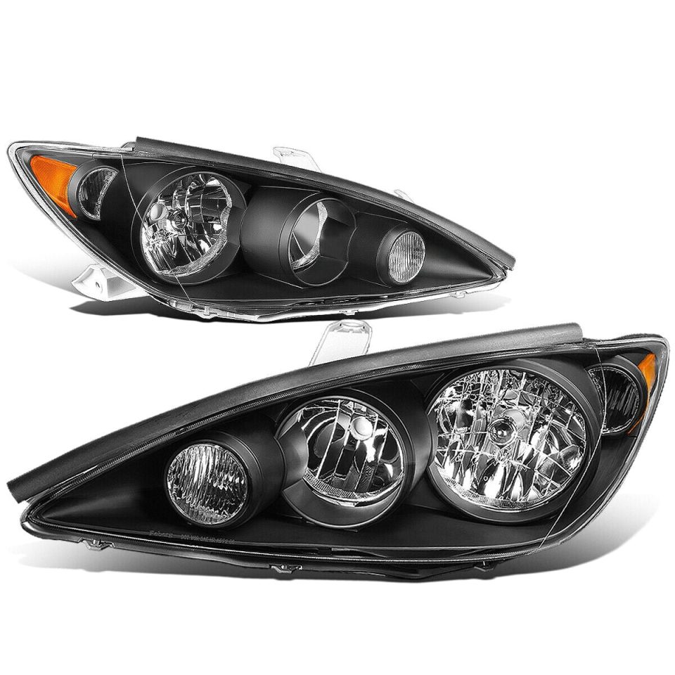 Silicone Baking 2005-2006 Toyota Camry Pair Black Housing Amber Corner Headlight/Lamp Set