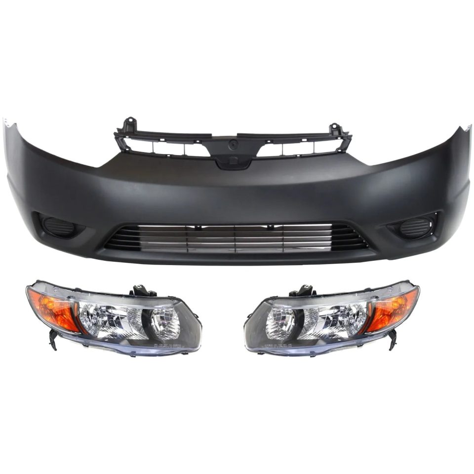 Ceramic Bumper Cover Kit For 2006-2007 Honda Civic Coupe Front 3 pcs
