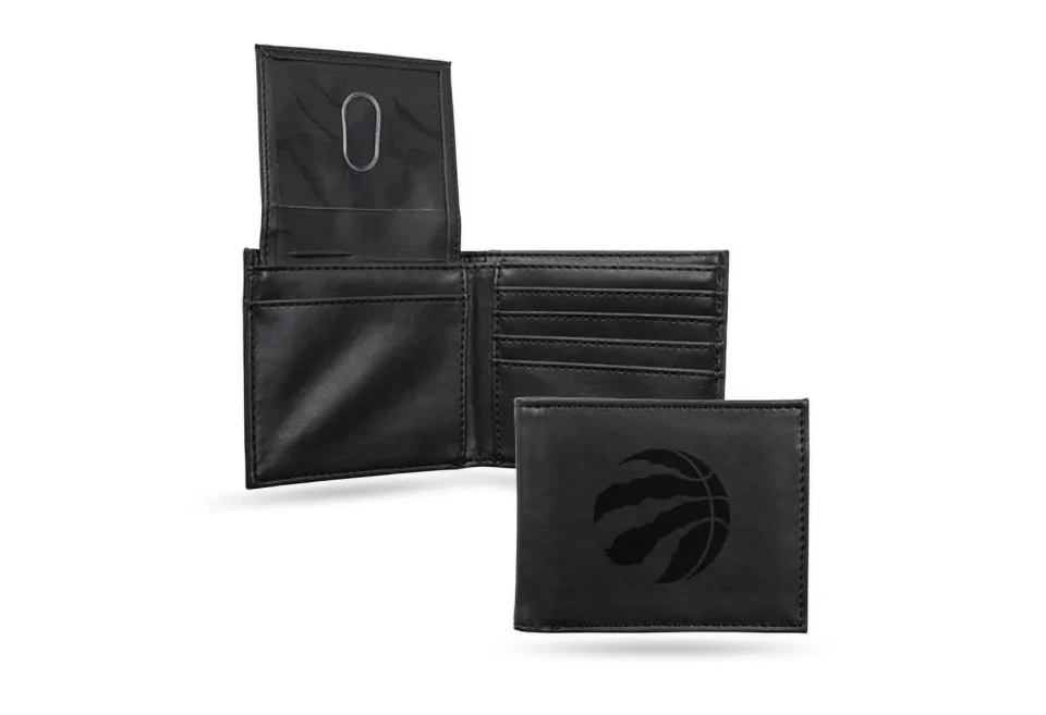 Core Natural NBA Toronto Raptors Black Faux Leather Bi-fold Wallet with 4 Card Slots and Flip-up ID Window QGC7246