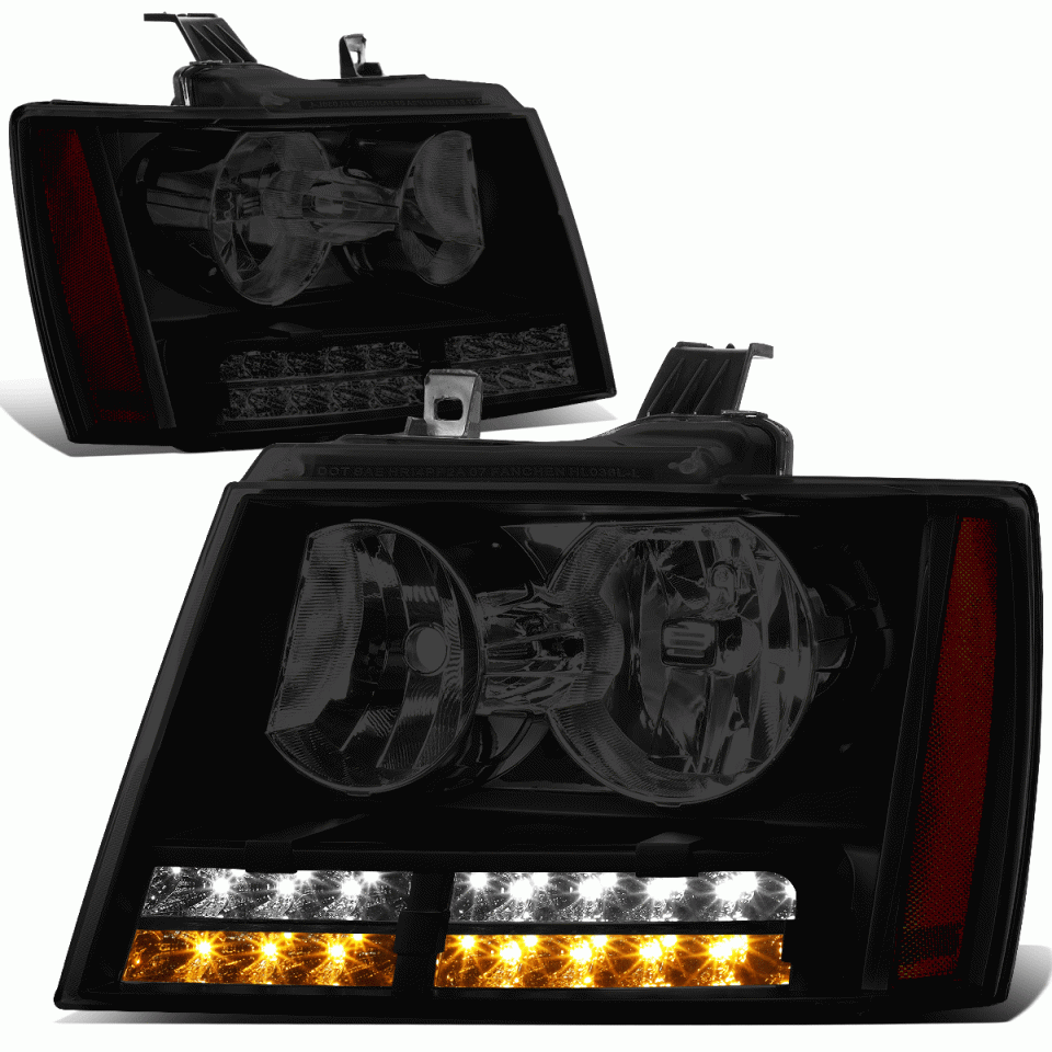 Clear Portable LED DRL+Turn Signal 07-14 Tahoe Suburban Pair Headlight Lamps Tinted/Amber