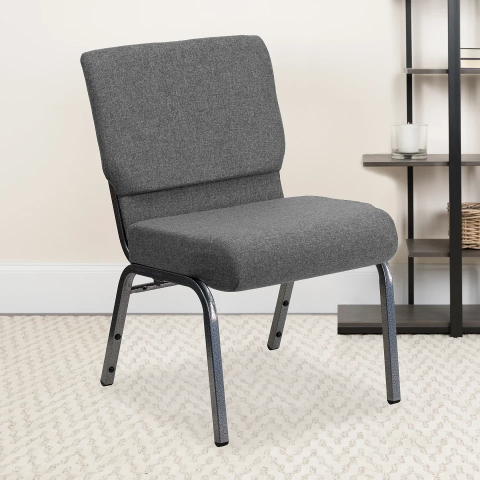 Supreme Leak-Proof BizChair 4 Pack 21''W Stacking Church Chair in Gray Fabric - Silver Vein Frame