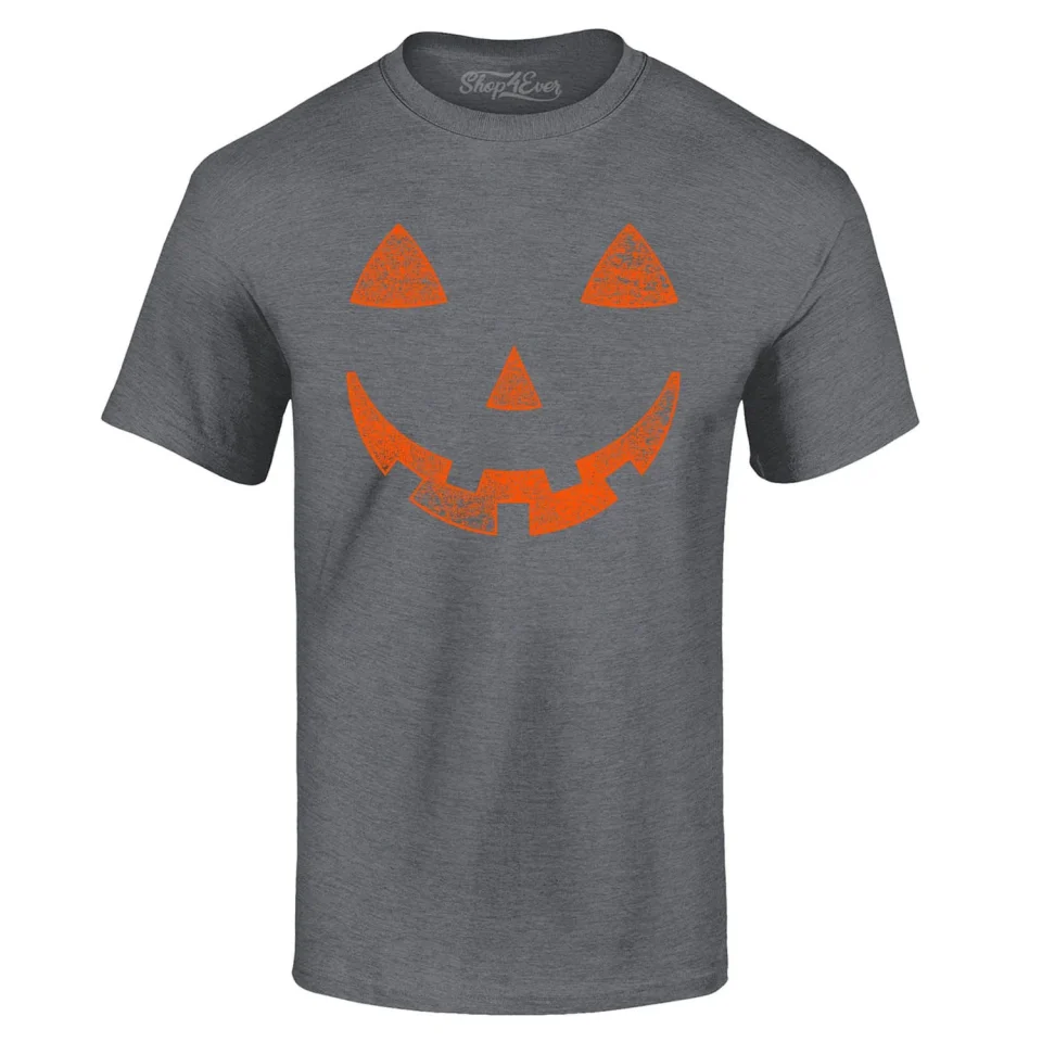 Wooden Shop4Ever Men's Jack O'Lantern Costume Pumpkin Face Halloween Graphic T-shirt Medium Dark Heather
