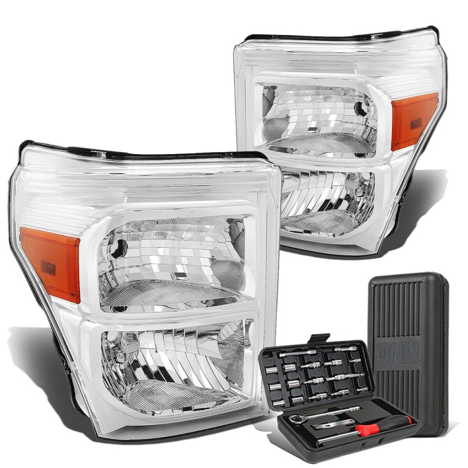 Baking 2011-2016 d Super Duty Pair Chrome/Amber Corner Headlight Lamps+Tool Box