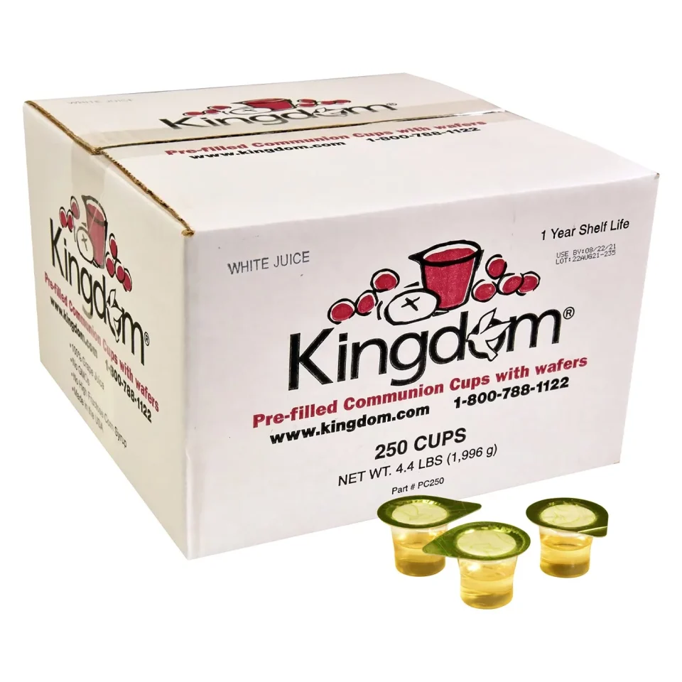 Supreme Glossy Kingdom Prefilled Communion Cup with Wafers Sealed in a Single-Serving Container with One-Year Shelf Life, Perfect for Holy Eucharist Celebration in Hospitals, Summer Camps, and More! - 250 Count - Wh