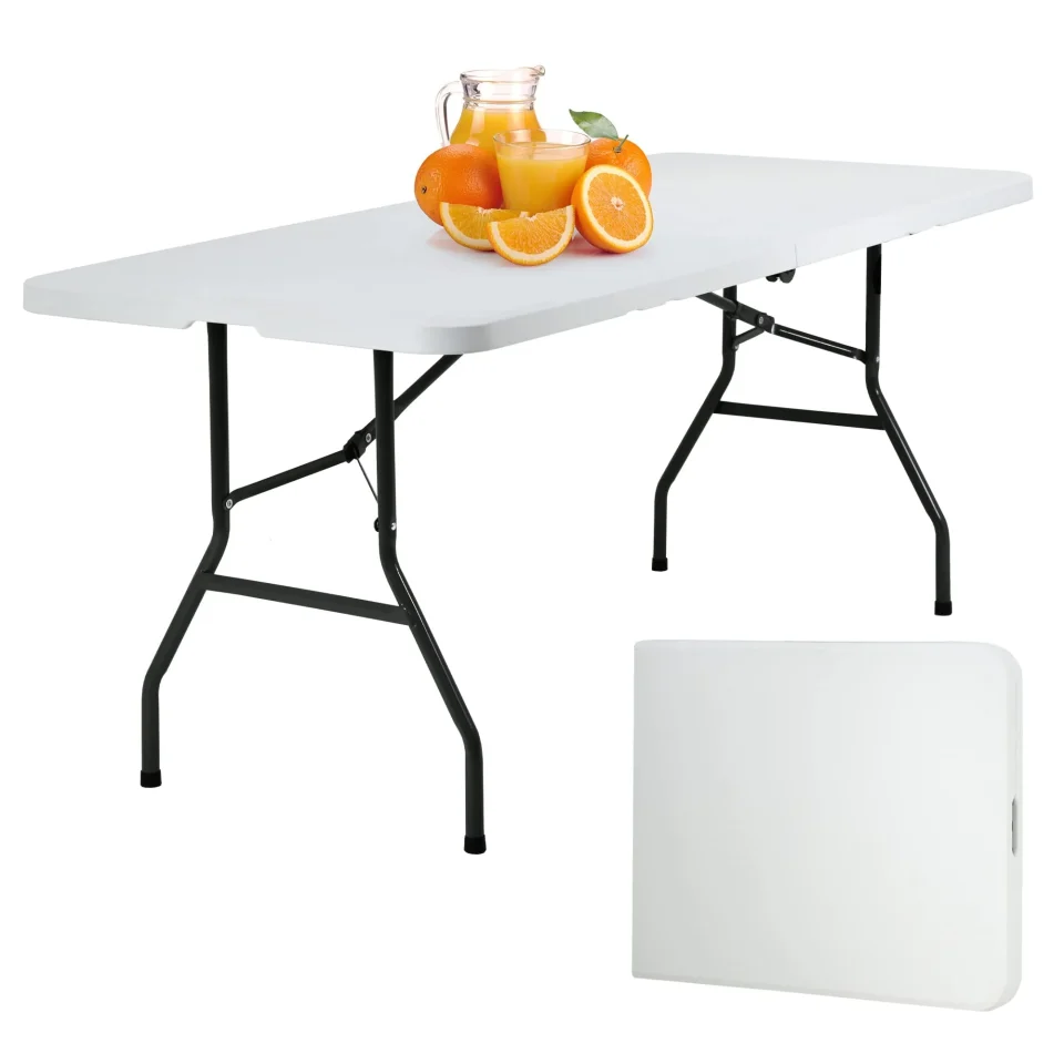 Matte Portable Camping Table Plastic Picnic Table Office Table for Parties Wedding Camping Office with Carrying Handle (White, 6 FT)