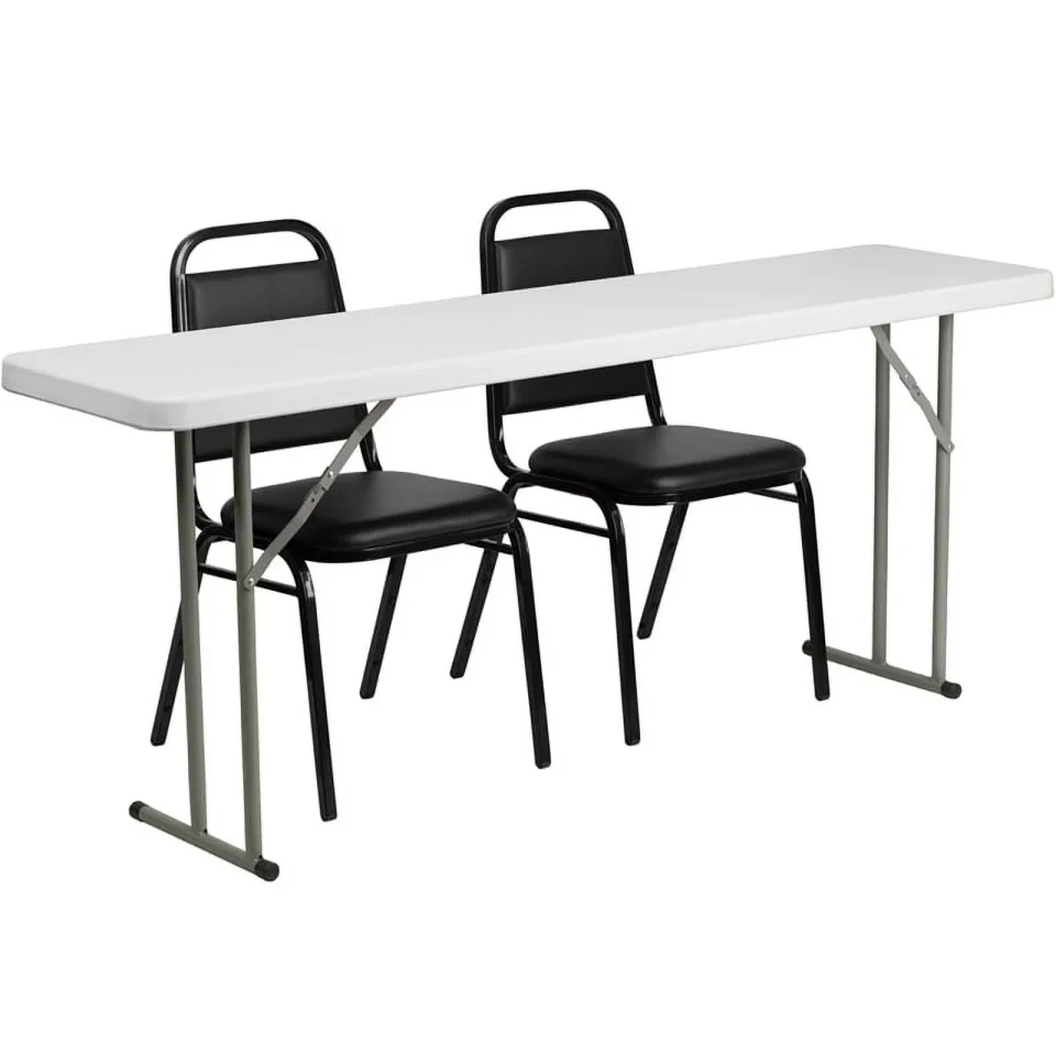 Clear Lightweight Flash Furniture 6-Foot Plastic Folding Training Table Set with 2 Trapezoidal Back Stack Chairs [RB-1872-2-GG]