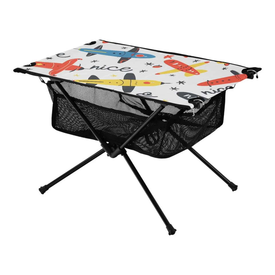 Upgraded Cartoon Aircrafts Camping Folding Table Portable Beach Table with Storage Bag Compact Picnic Table for Outdoor Travel Fishing BBQ