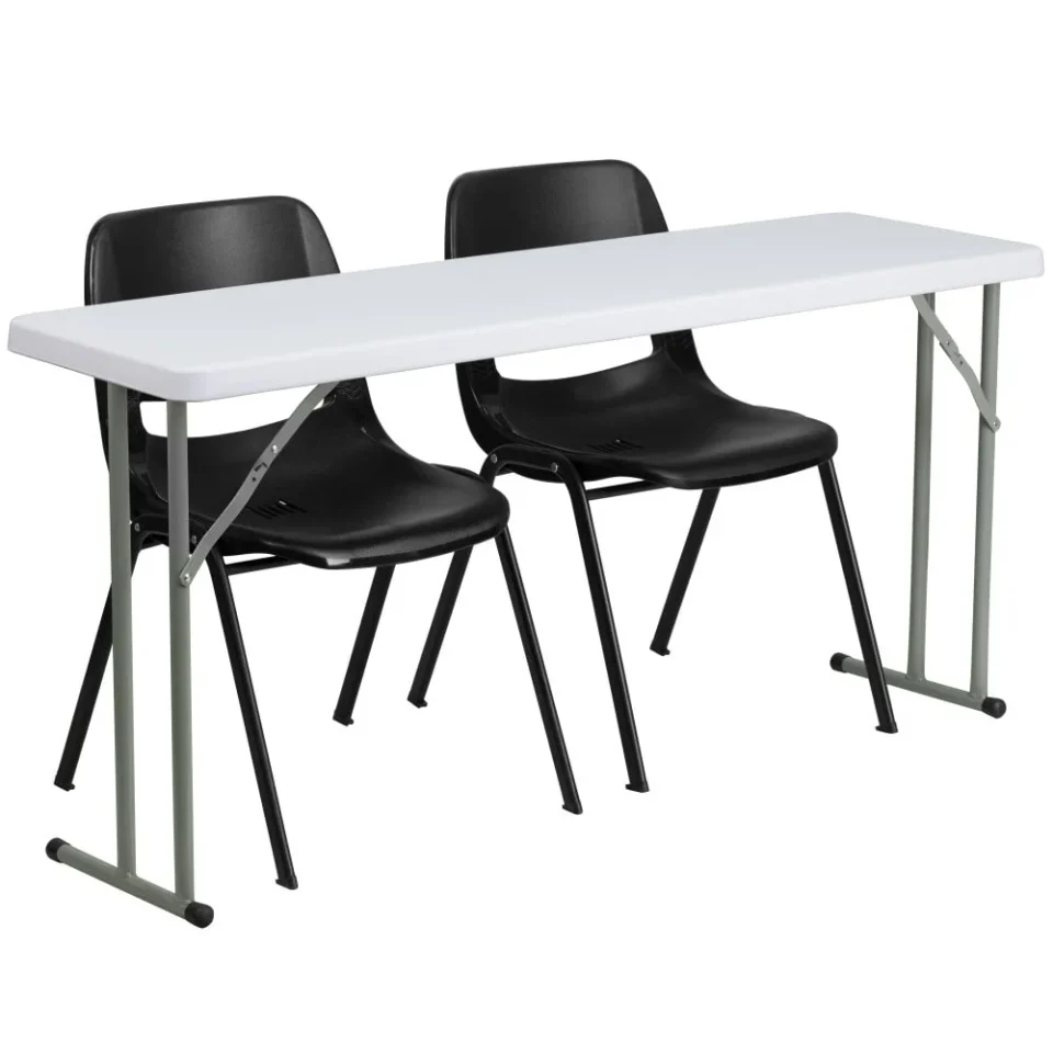Pure Flash Furniture 18 x 60 Plastic Folding Training Table Set with 2 Plastic Stack Chairs