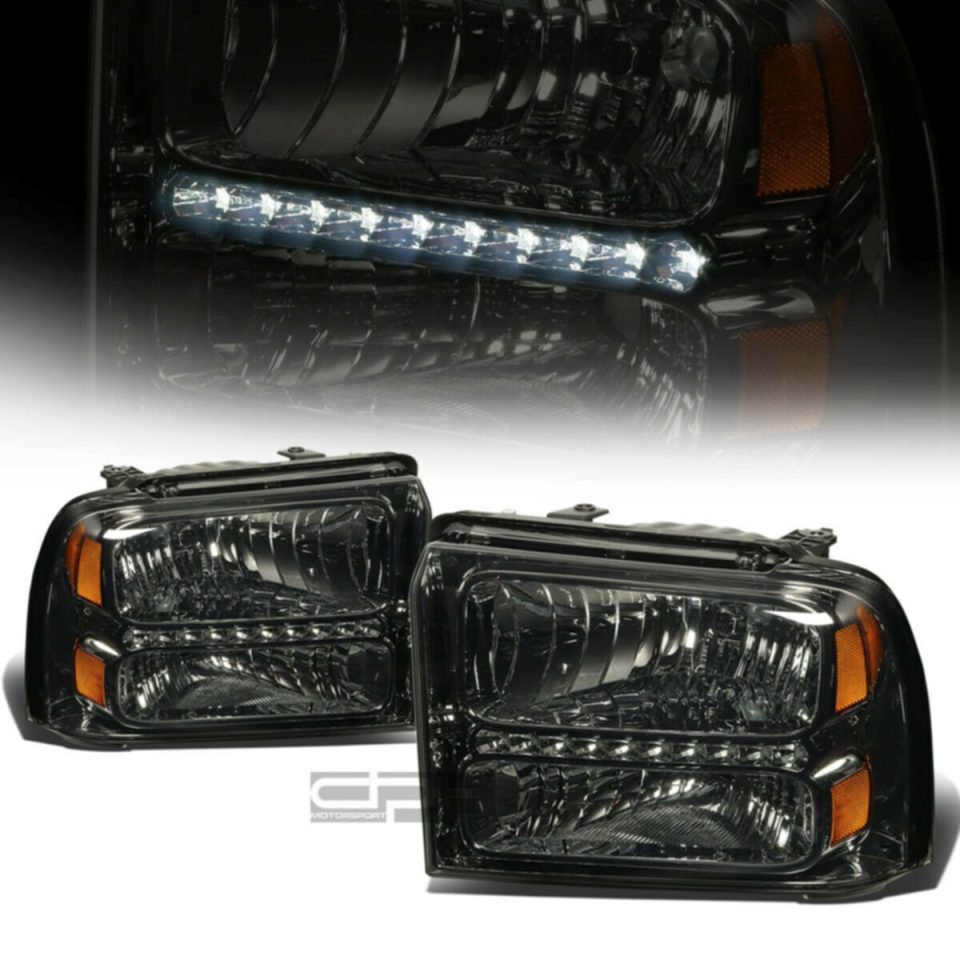 Safe Polished LED DRL 2005-2007 d Super Duty Smoked Housing Amber Side Headlight/Lamp