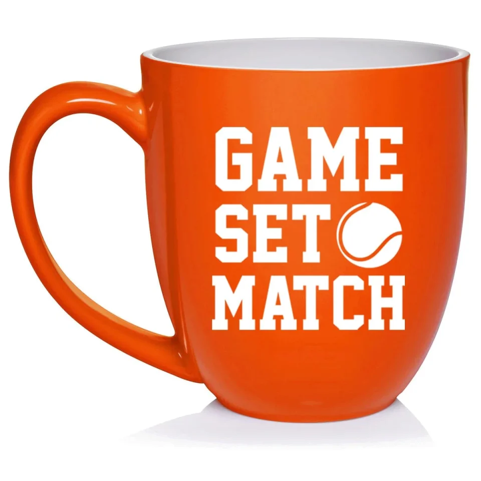 Core Baking Game Set Match Tennis Ceramic Coffee Mug Tea Cup Gift for Her, Him, Friend, Coworker, Wife, Husband (16oz Orange)