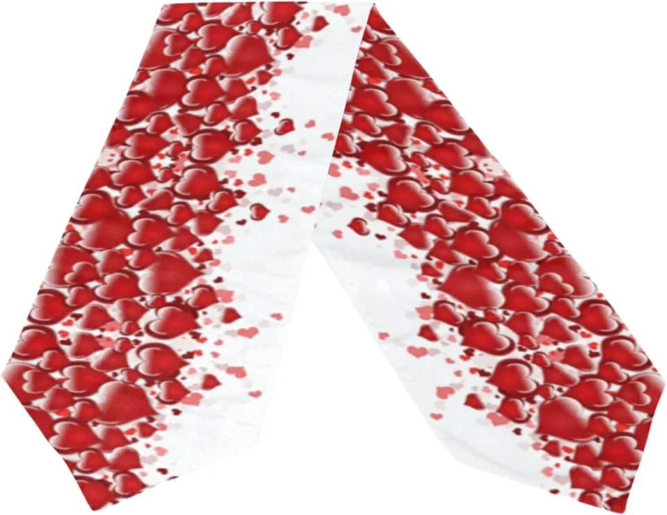 Non-Toxic GZHJMY Valentine's Day Long Table Runner 13x70 Inch, Red Heart Love Polyester Table Cloth Runner for Kitchen Wedding Party Decoration