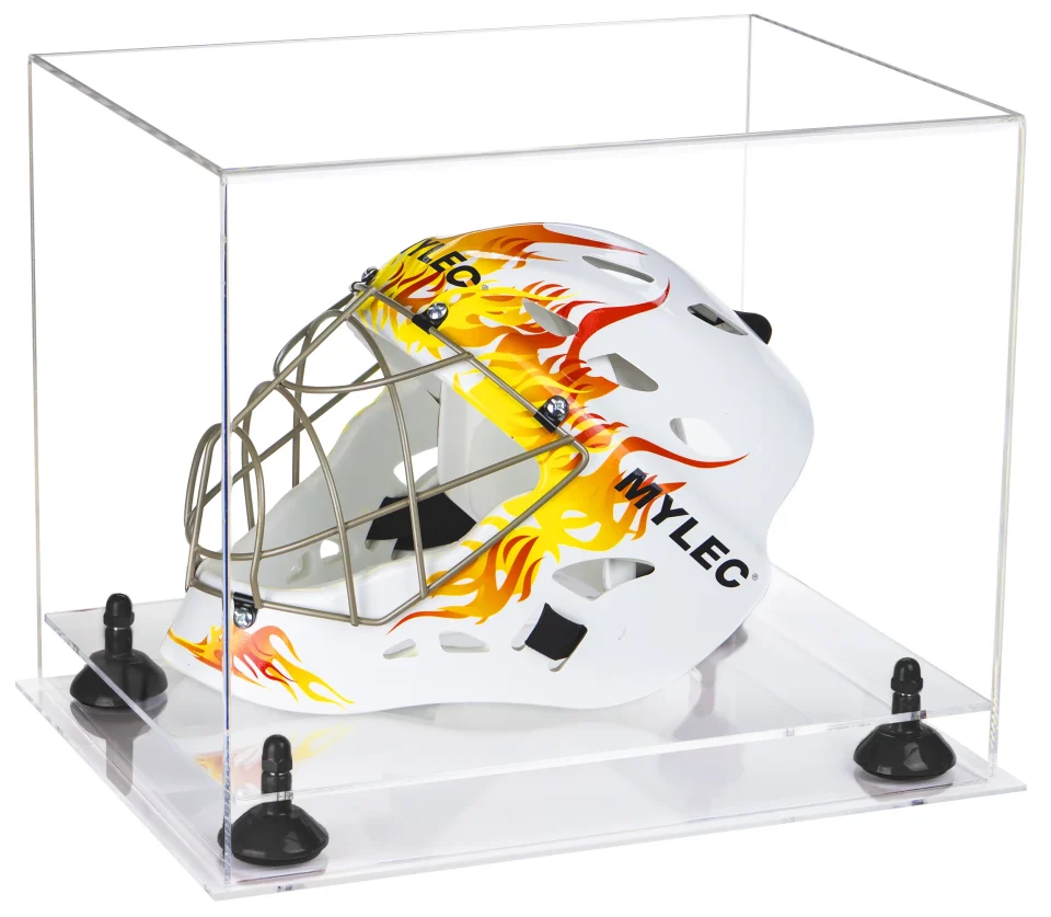 Top-Rated Deluxe Clear Acrylic Lacrosse Helmet Display Case with Black Risers and Clear Base (A002-BR)