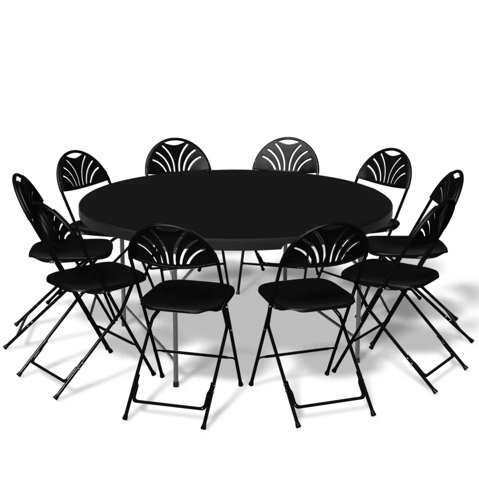 Kitchen MoNiBloom 11 Pieces Black 5 Ft Folding Table Set with 10 Black Folding Chairs for Garden, Yard, Event, Garden and Poolside