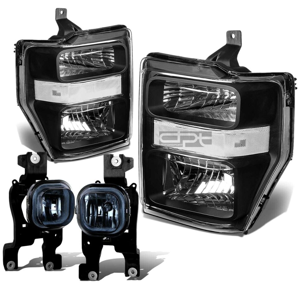 Upgraded 08-10 SUPERDUTY BLACK CLEAR HEADLIGHT+TURN SIGNAL LAMP+SMOKED OE FOG LIGHT