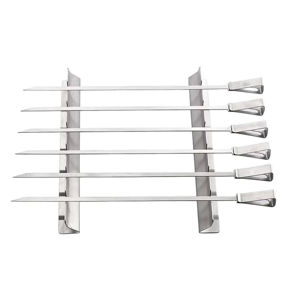Value Durable figatia Skewers Rack Set BBQ Skewers 14in Reusable Barbecue Skewers Pins Kebab Skewers BBQ Barbecue Sticks for Kabob Chicken Grilling
