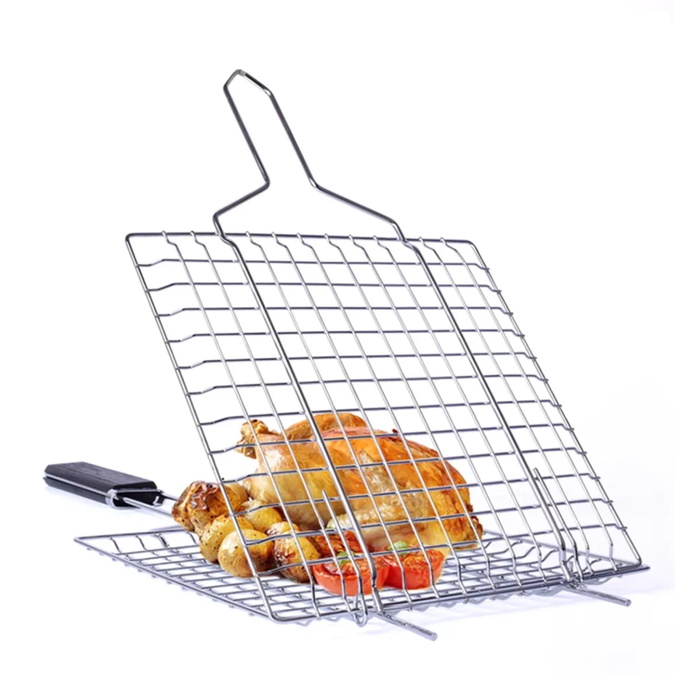 Lightweight Grilling Basket Non-Stick Barbecue Basket Heavy Duty BBQ Tools Grill Basket for Meats Fish Vegetables Steak