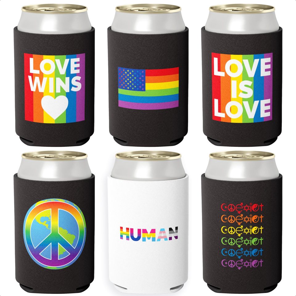 Durable Eucatus Rainbow Gay Pride LGBTQIA Waterproof Soda Can Coolies, 6 Pc