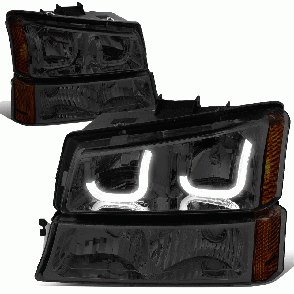 Natural 03-07 Chevy Silverado Smoked Amber J-Halo LED DRL Headlights w/ Bumper Lamps