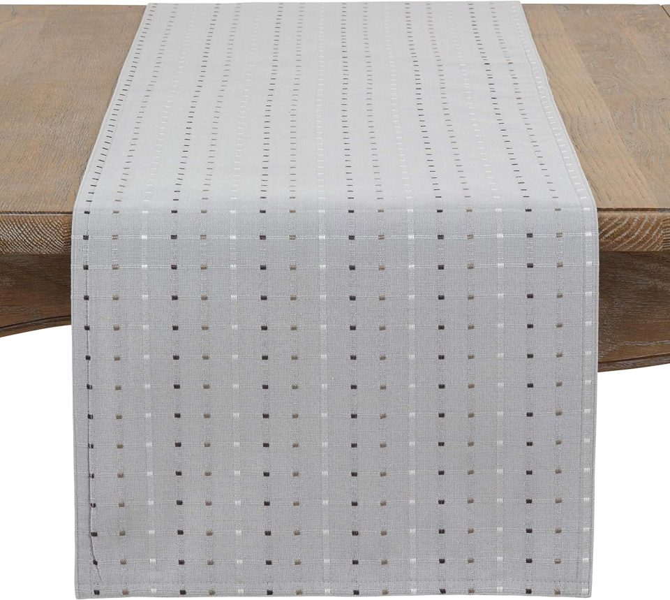 Space-Saving Easy-Clean Grey Front: 56% Cotton - 44% Polyester, Back: 100% Polyester Stitched Line Table Runner, 16X72 Rectangular - (1 Piece).