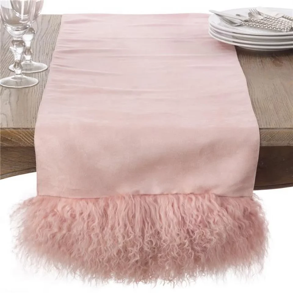 Core Ceramic SARO 3563.RS1672B Mongolian Lamb Fur Table Runner - Rose