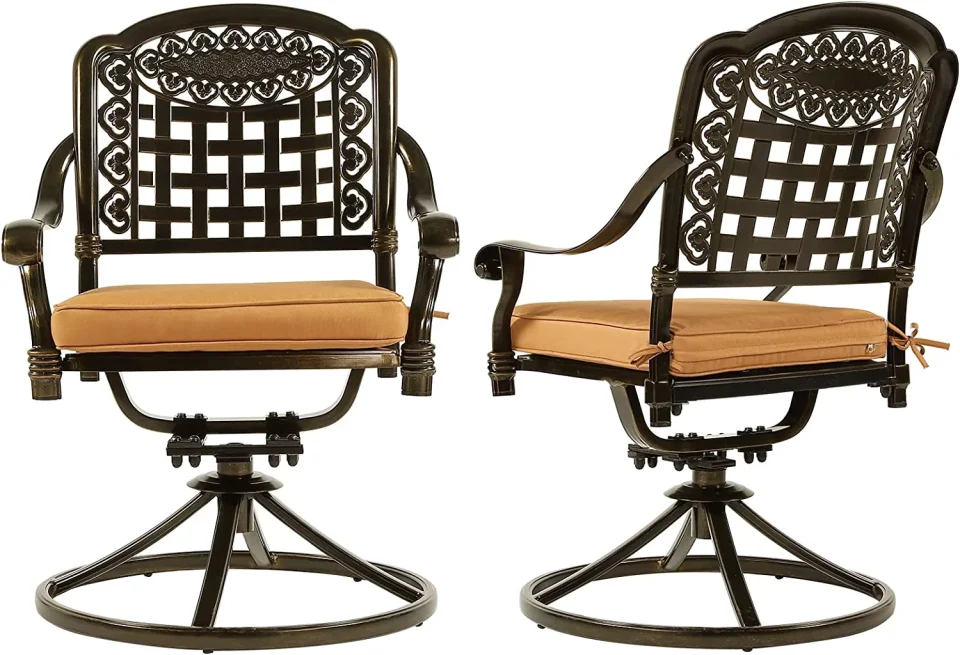 Glossy Lightweight VIVIJASON 2-Piece Outdoor Bistro Dining Chairs, Patio Cast Aluminum Dining Swivel Rocker Chairs, Patio Furniture Chair Set with Cushion for Balcony, Lawn, Garden, Backyard, Antique Bronze