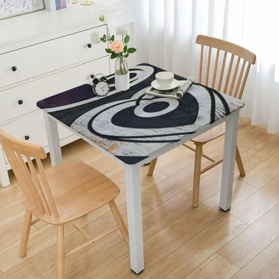 Prime Ollo0ord Happy Camping Table Cover, Stars Print Table Cloths, Country Wooden Stripes Microfiber for Dining Kitchen Decorative,Tabletop Decoration Square White