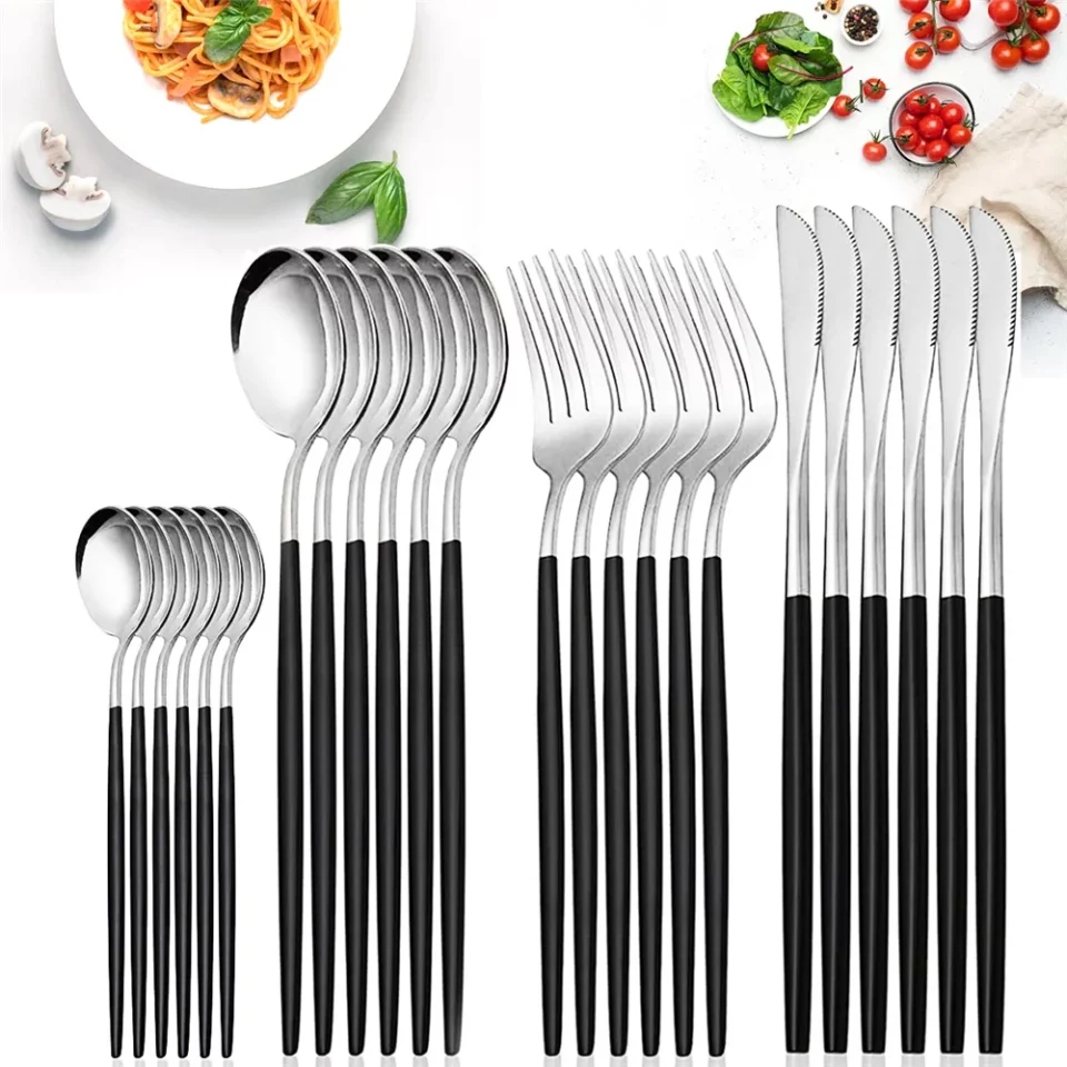 Kitchen Myvit 304 Stainless Steel Silverware Set,24 Piece Flatware Set Service for 6, Cutlery Utensils Set Include Knives/Forks/Spoons, Mirror Polished and Dishwasher Safe