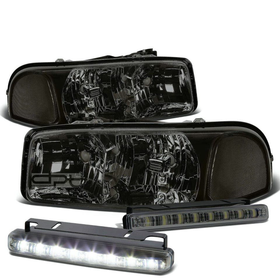 Premium Ultimate SMOKED HOUSING HEAD+CLEAR CORNER+LED FOG LIGHT KIT 99-06 GMC SIERRA/YUKON