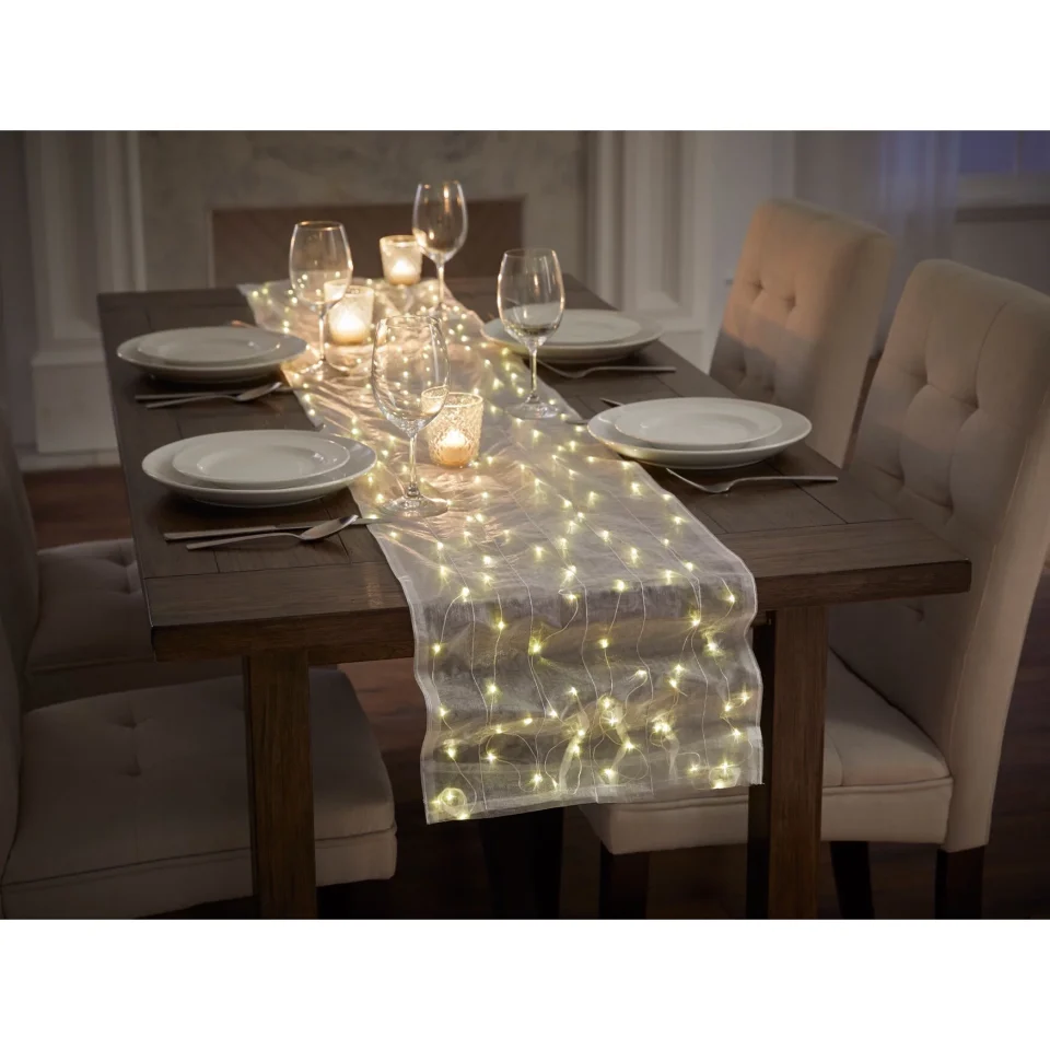 Eco-Friendly Leak-Proof Brylanehome Pre-Lit Table Runner, White
