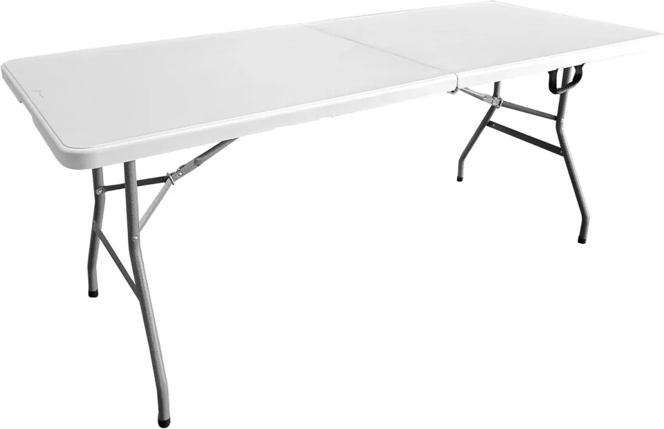 Supreme Silicone 6 FT Granite White Folding Table With Easy- Carry Handle ﾨC Premium 6 Foot Folding Table Ideal For Camping, Picnic, Party Or Home Use