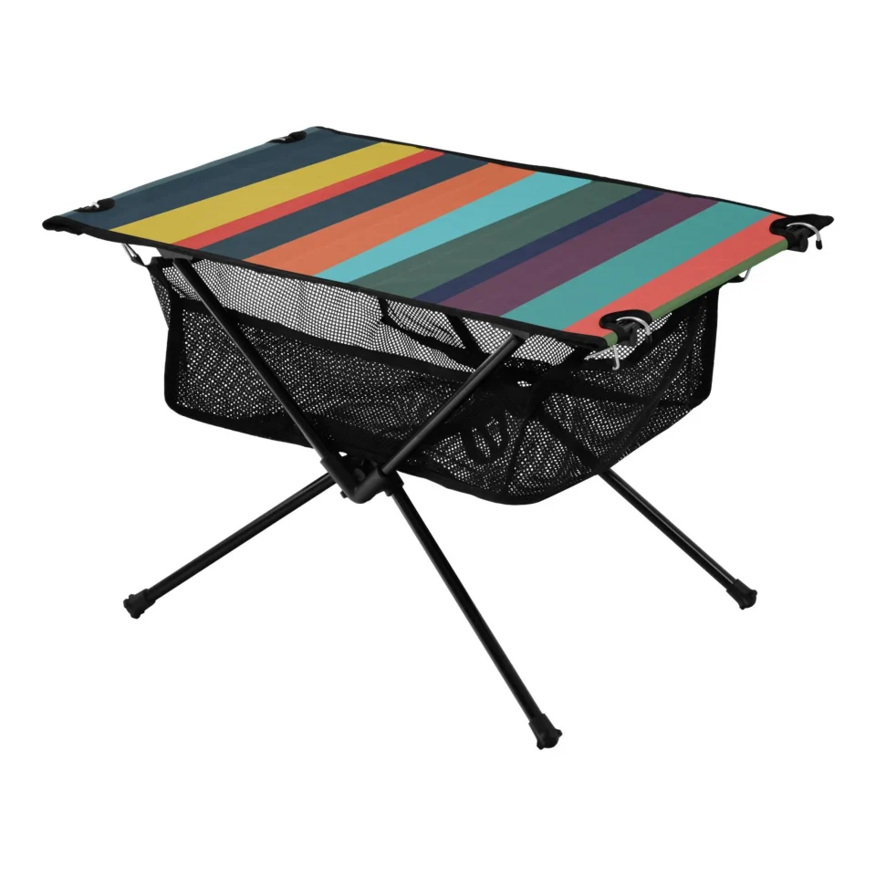 Healthy Upgraded Abstract Colorful Stripes Camping Folding Table Portable Beach Table with Storage Bag Compact Picnic Table for Outdoor Travel Fishing BBQ