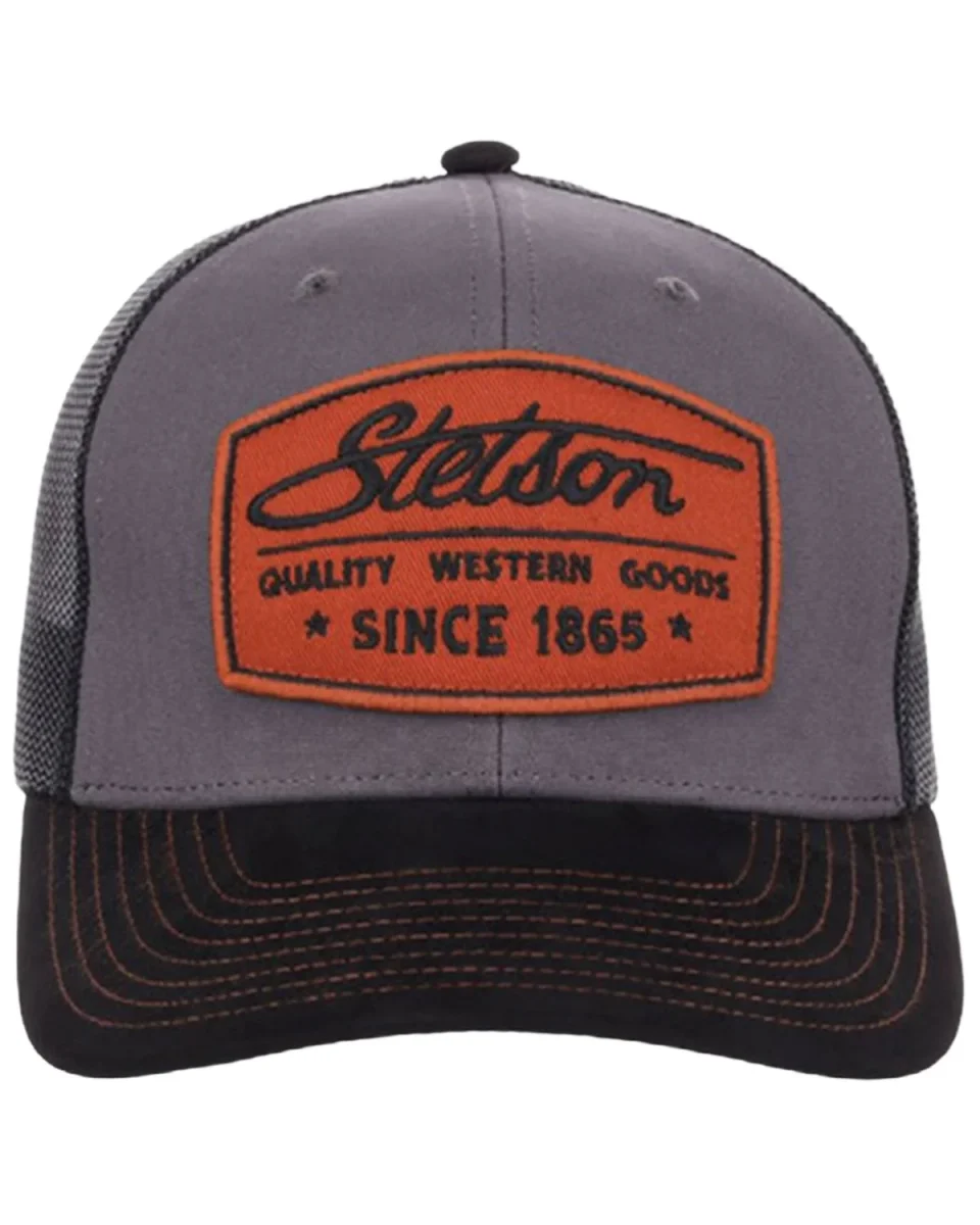 Safe Stetson Men's Embroidered Twill Patch Suede Trucker Cap Grey One Size