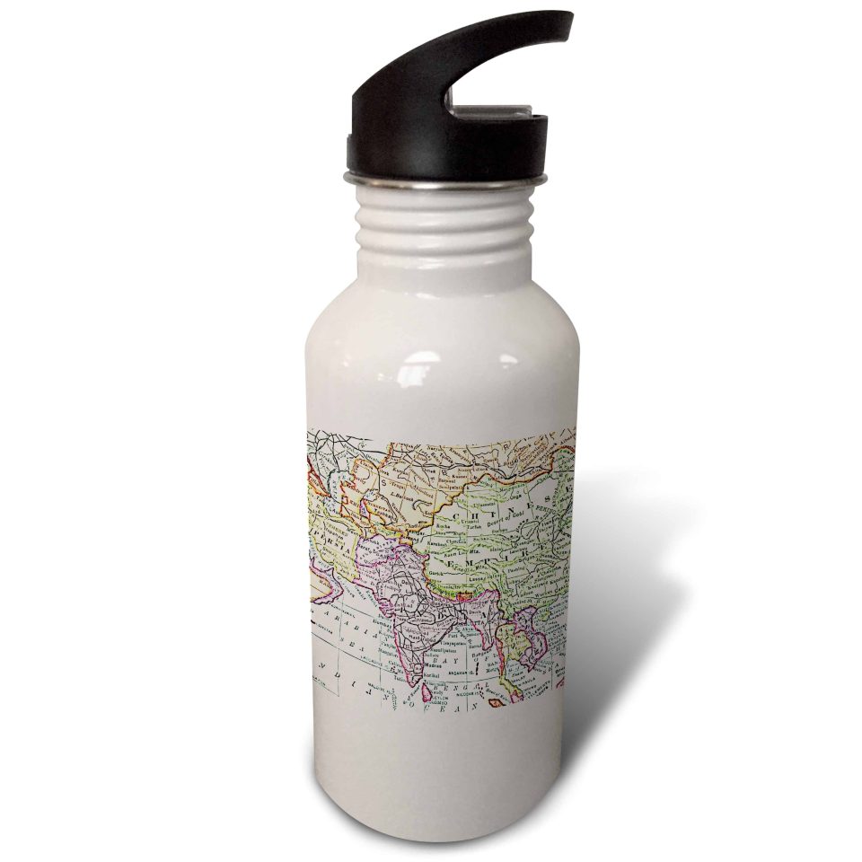 Cast Iron Vintage map of India China Siam and Persia - faded look historic travel - geography retro world maps 21 oz Sports Water Bottle wb-112940-1