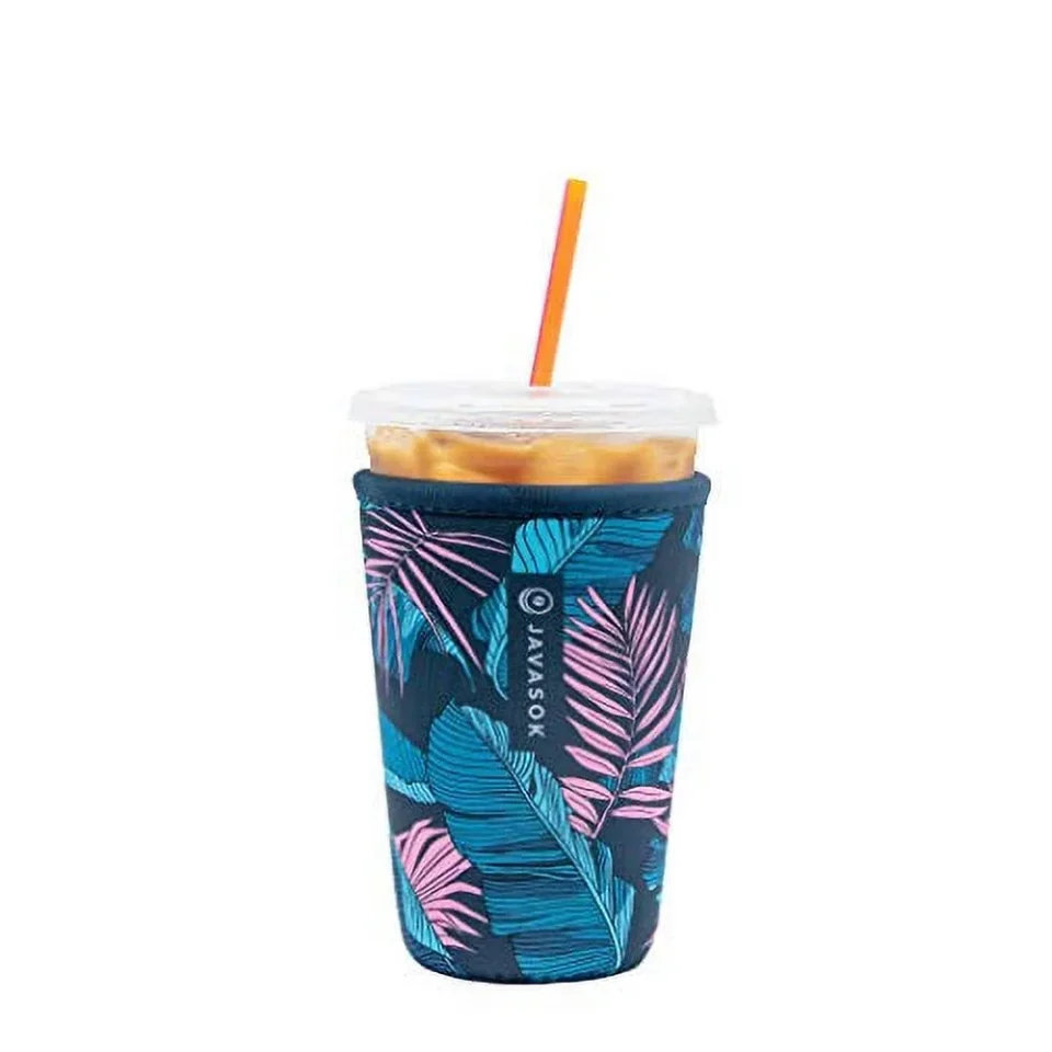 Long-Lasting Sok It Java Sok Reusable Neoprene Insulator Sleeve for Iced Coffee Cups (Midnight Tropics, Medium: 24-28oz)
